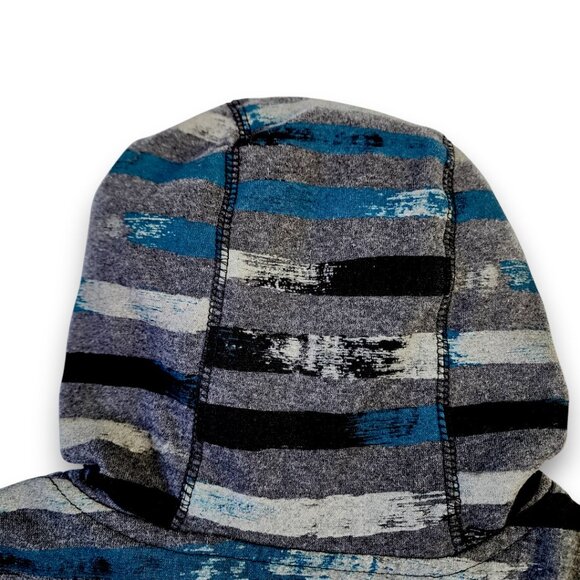 NO BOUNDARIES Men's Hoodie Medium Y2K Full Zip Gray Blue-Green Striped - Picture 8 of 13